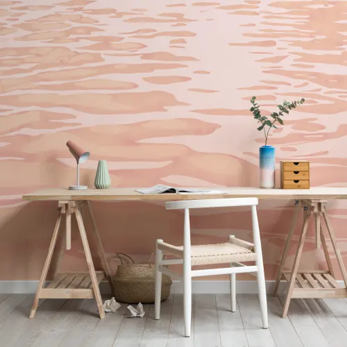 Peach Hand Painted Water Ripple Mural