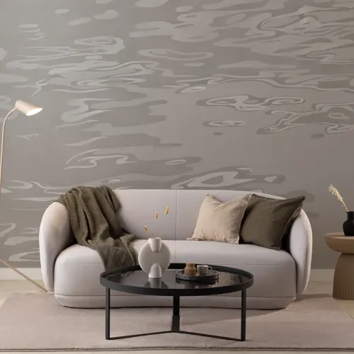 Carta da parati dipinta a mano in beige con effetto increspatura dell'acqua