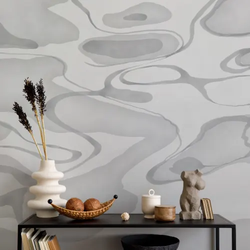Gray Hand Painted Water Swirl Mural