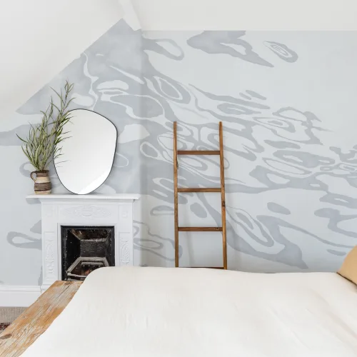 Gray Hand Painted Swirling Water Mural