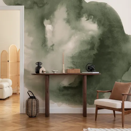 Grün bewölkt abstrakte Aquarell Wand fototapet