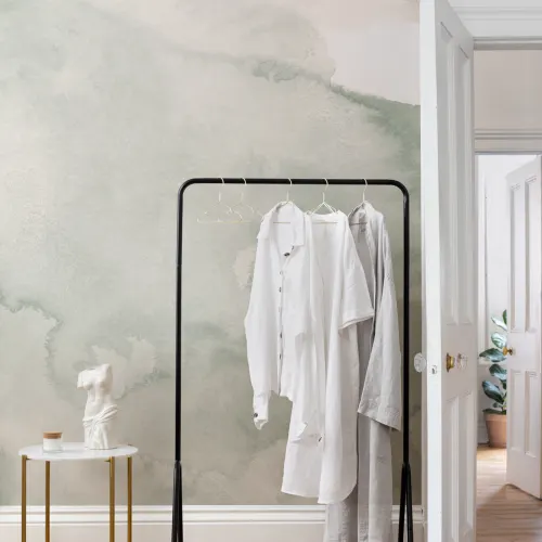 Green Swilling Abstract Watercolor Mural
