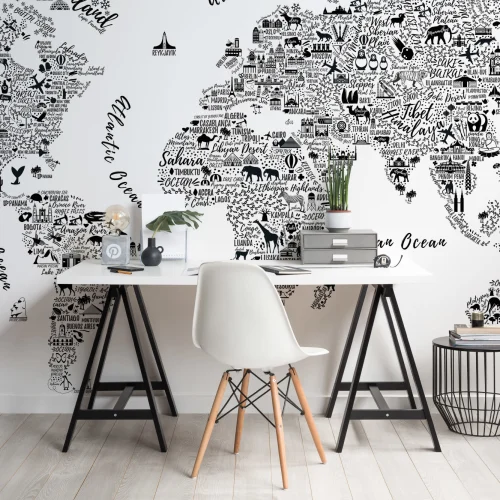 Zwart & Wit Typografie Kaart Behang Muurschildering
