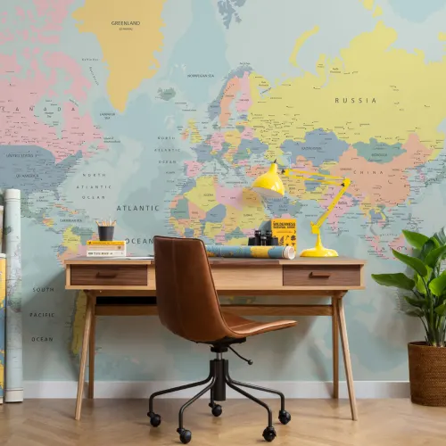 Pastel World Map Wallpaper Mural