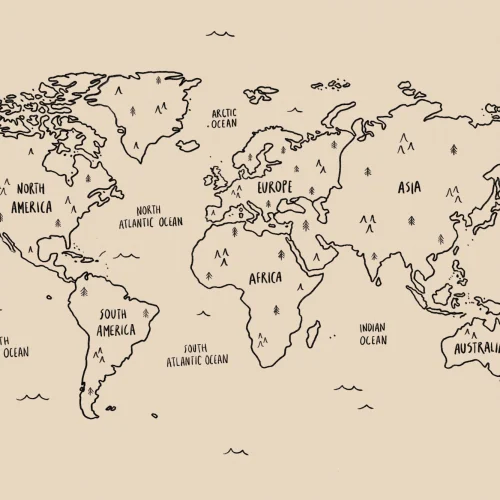 Neutral Illustrated Scandi World Map Wallpaper Mural