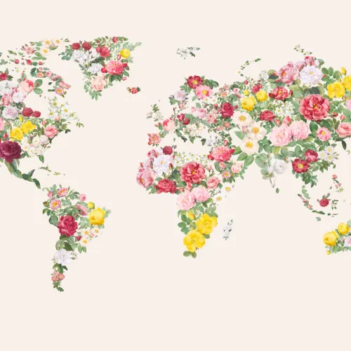 Colourful Abstract Vintage Flower World Map Wallpaper Mural
