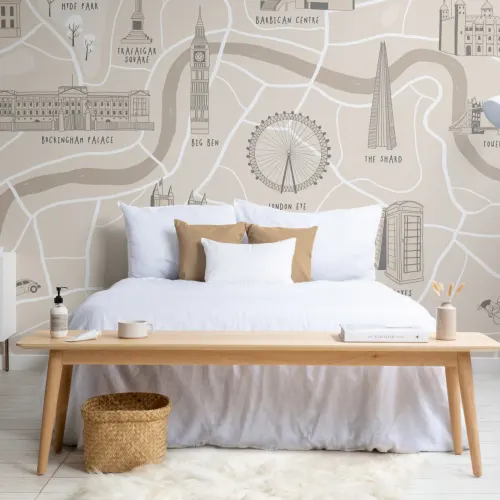 London City Street Map Illustrated Landmarks Wallpaper Mural