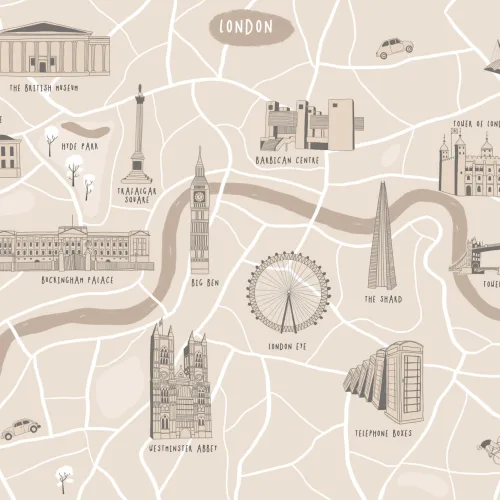 London City Street Map Illustrated Landmarks Wallpaper Mural