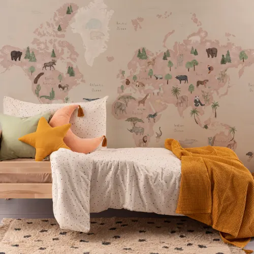 Papel de parede do mapa do mundo dos animais da aguarela das crianças bonitas