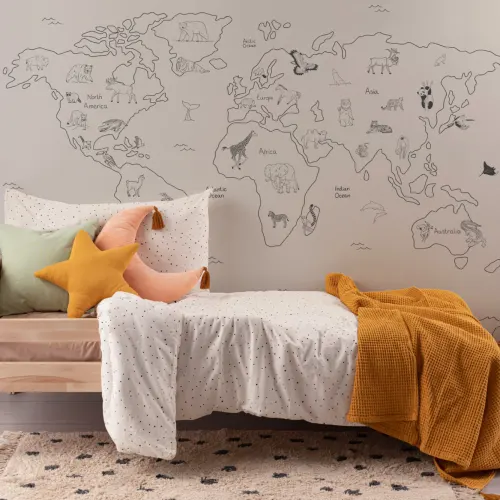 Kids Minimalist Neutral World Map Wallpaper Mural