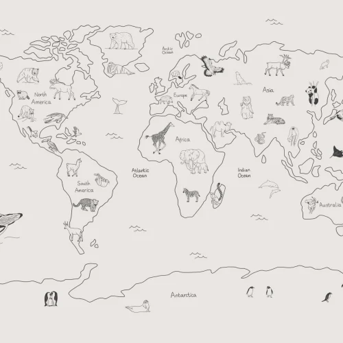 Kids Minimalist Neutral World Map Wallpaper Mural