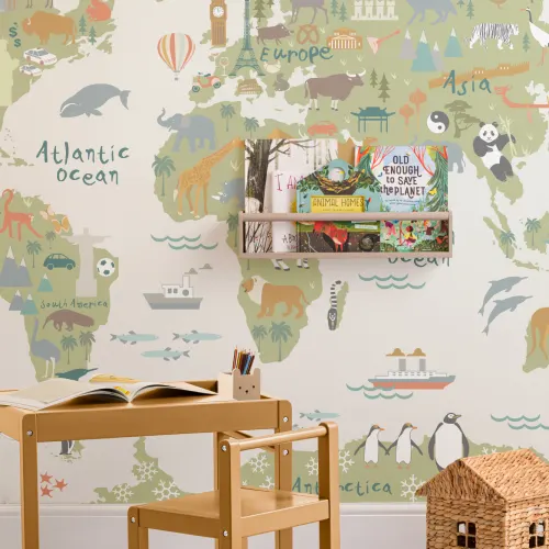 Kids Cartoon World Map Wallpaper Mural