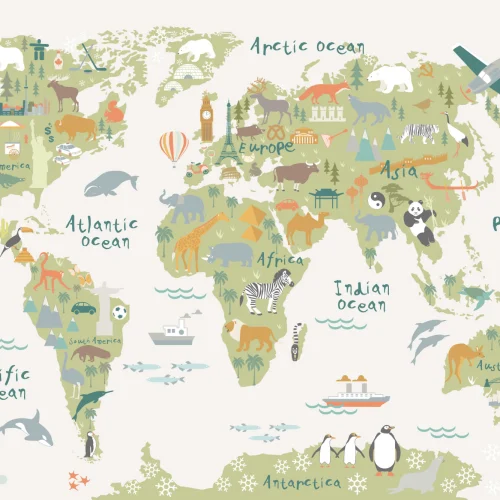 Kids Cartoon World Map Wallpaper Mural