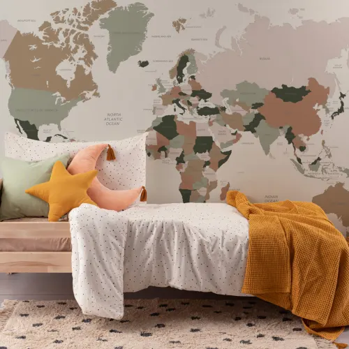 Neutral and Pastel World Map Wall Mural