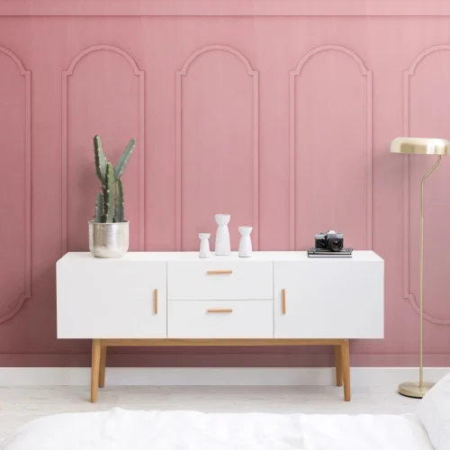 Fototapete Gewölbtes Georgisches Holzpaneel Pink