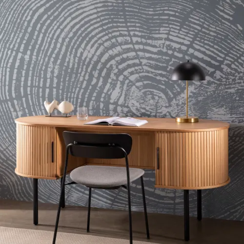 Mural Papel Pintado de Madera con Tocón de Árbol en Azul Gris