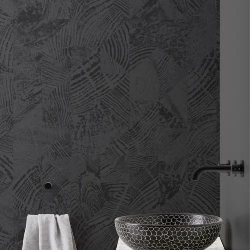 Mural Papel Pintado de Madera con Motivo de Tocón de Árbol Negro y Gris