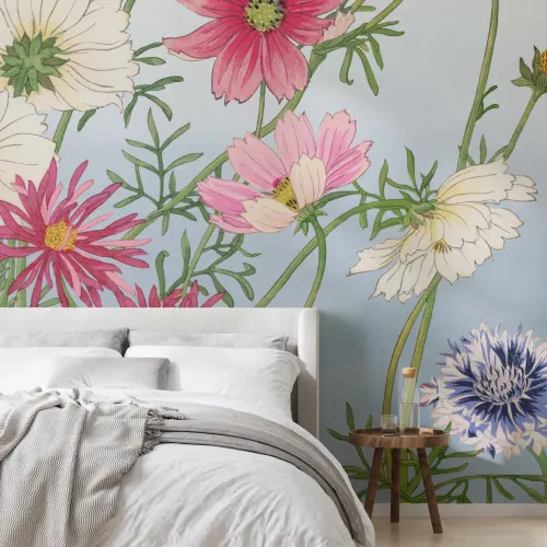 Cosmos Japanese Watercolor Floral Mural - Hovia