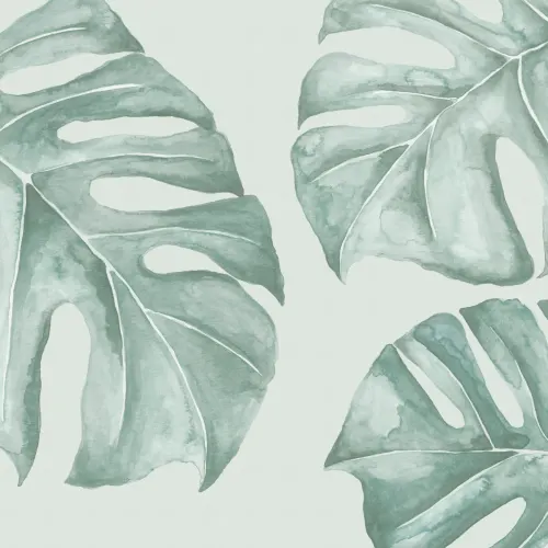 Green Watercolor Monstera Leaf Mural - Hovia - Hovia