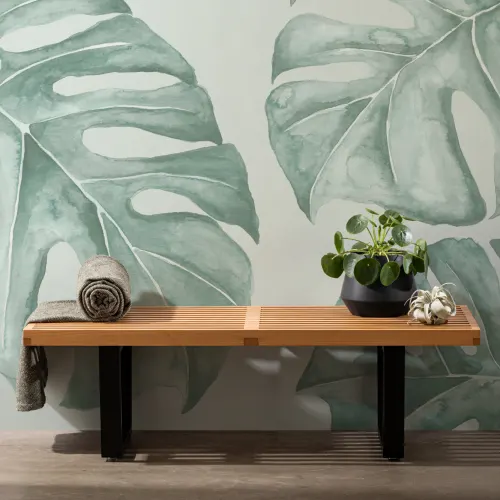 Green Watercolor Monstera Leaf Mural - Hovia - Hovia
